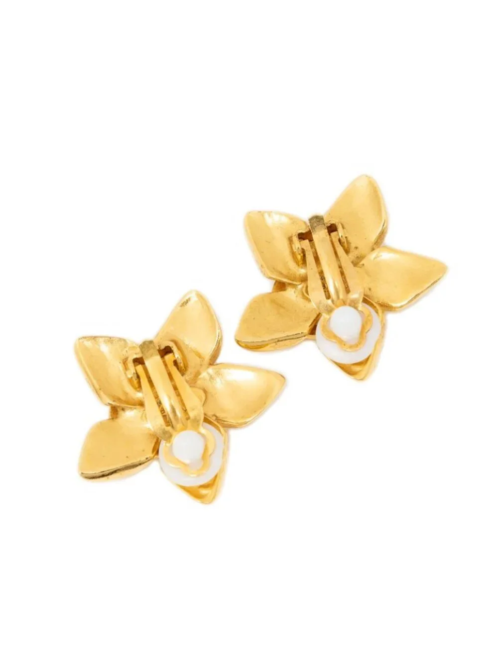 Chanel CC Logo Square Clip Type Earrings Gold Plated